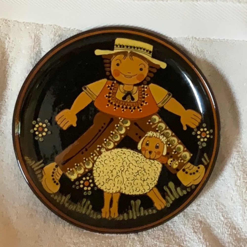 Swiss folk art pottery plate, collectible, signed